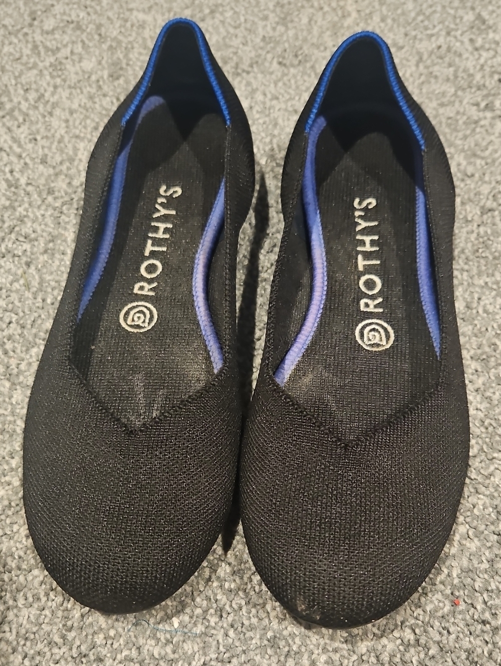 Rothy's Black Ballet Flats with Blue Trim